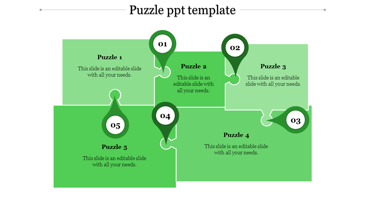 Our Predesigned Puzzle PPT Template In Green Color